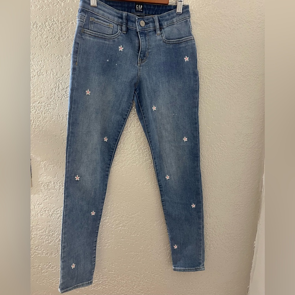 GAP Kids Denim Stretch Jegging Jeans with Floral Accents‎ Size 14